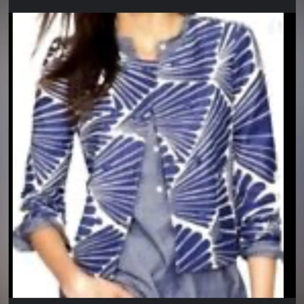 J.Crew blue white fanfare blazer separate double breasted jacket size 2 - Picture 2 of 12